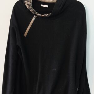 Maurices Black Cowl Neck Sweater with Leopard Detail